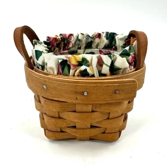 Vtg Longaberger Thyme Booking Basket 1995 Garden Splendor Liner Leather Handles - Picture 5 of 12